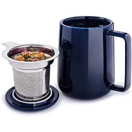 [아마존베스트]K KitchenTour KitchenTour Porcelain Tea Mug with Infuser and Lid - Large Capacity Mug with Infuser Basket - 20oz, Steel Blue