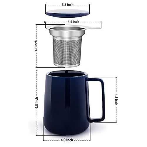  [아마존베스트]K KitchenTour KitchenTour Porcelain Tea Mug with Infuser and Lid - Large Capacity Mug with Infuser Basket - 20oz, Steel Blue