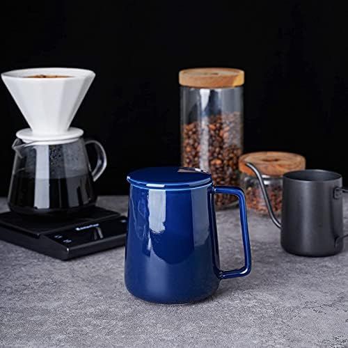  [아마존베스트]K KitchenTour KitchenTour Porcelain Tea Mug with Infuser and Lid - Large Capacity Mug with Infuser Basket - 20oz, Steel Blue