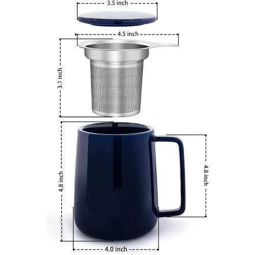  [아마존베스트]K KitchenTour KitchenTour Porcelain Tea Mug with Infuser and Lid - Large Capacity Mug with Infuser Basket - 20oz, Steel Blue