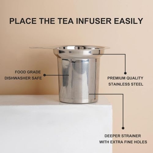  [아마존베스트]K KitchenTour KitchenTour Porcelain Tea Mug with Infuser and Lid - Large Capacity Mug with Infuser Basket - 20oz, Steel Blue