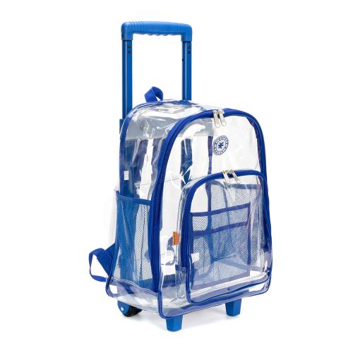  K-Cliffs Rolling Clear Backpack Heavy Duty See Through Daypack School Bookbag Wheel Royal