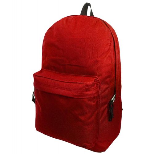 K-Cliffs 18in Classic Backpack Basic Bookbag Simple School Book Bags Vintage Emergency Daypack w/Padded Back & Side Pocket | RED