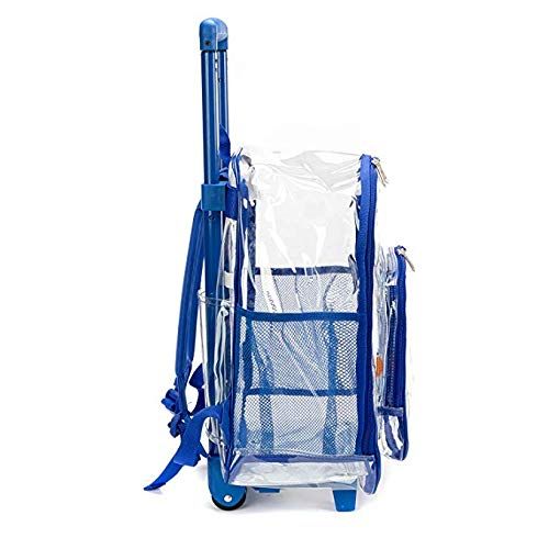  K-Cliffs Rolling Clear Backpack Heavy Duty Bookbag See-thru Workbag Travel Daypack Transparent School Luggage with Wheels Royal Blue