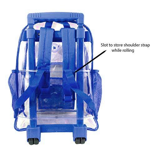  K-Cliffs Rolling Clear Backpack Heavy Duty Bookbag See-thru Workbag Travel Daypack Transparent School Luggage with Wheels Royal Blue