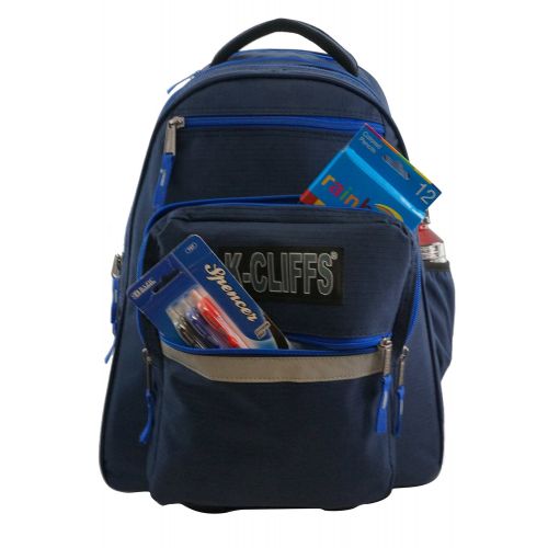  K-Cliffs Heavy Duty Rolling Backpack School Backpacks with Wheels Deluxe Trolley Book Bag Wheeled Daypack Workbag Multiple Pockets Bookbag with Safety Reflective Stripe Navy Blue