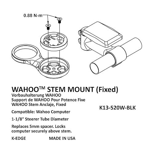  K-Edge Fixed Stem Mount for Wahoo Cycling Computers