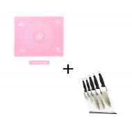 K-master Silicone Baking Mats Easy to Clean With Measurements Non-Stick Silicone Baking Mat-Pink with 5 Piece Soft Touch Handle Knives set with an Acrylic Stand
