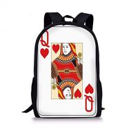 K0k2t0 School Bags Queen,Queen of Hearts Playing Card Casino Decor Gambling Game Poker Blackjack Deck,Red Yellow White for Boys&Girls Mens Sport Daypack