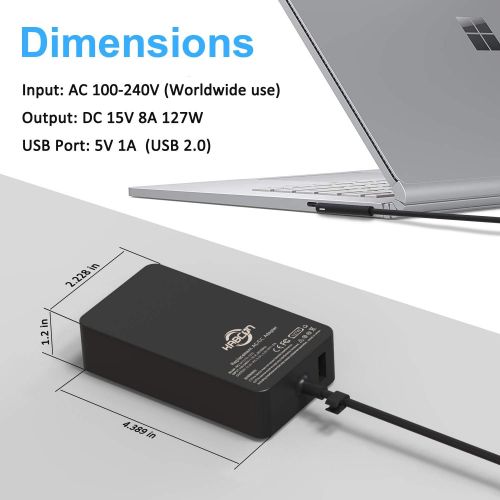  KABCON Surface Book 3 Charger 127W Surface Charger Compatible for Microsoft Surface Book 3 2 1, Surface Laptop Studio/Go/4/3/2/1, Surface Pro 8 Pro X Pro 7 Pro 6 Pro 5 Pro 4 Pro 3 Go 3/2/