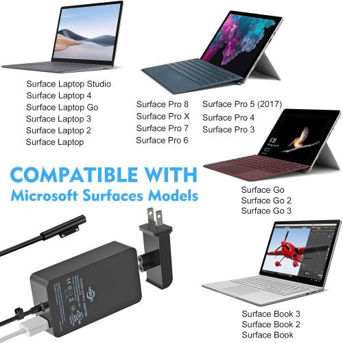  KABCON Surface Book 3 Charger 127W Surface Charger Compatible for Microsoft Surface Book 3 2 1, Surface Laptop Studio/Go/4/3/2/1, Surface Pro 8 Pro X Pro 7 Pro 6 Pro 5 Pro 4 Pro 3 Go 3/2/