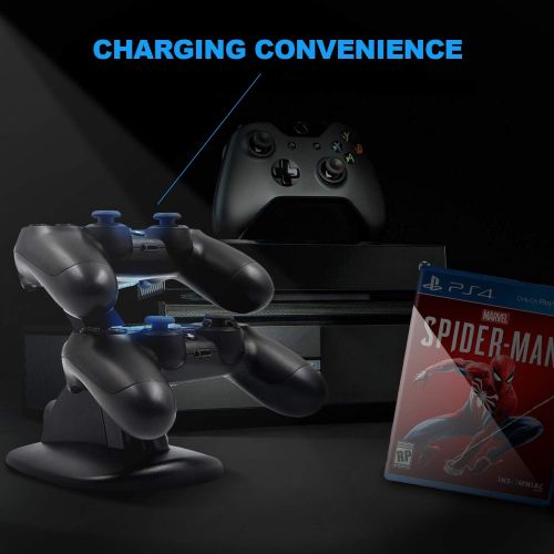  [아마존베스트]KABUDA 2 Pack PS4 Controller Charger, Playstation 4 / PS4 / PS4 Pro / PS4 Slim Controller Charging Dock Stand Stations with Dual Micro USB Fast Charging & LED Indicator (Black & White)