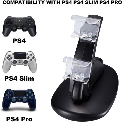  [아마존베스트]KABUDA 2 Pack PS4 Controller Charger, Playstation 4 / PS4 / PS4 Pro / PS4 Slim Controller Charging Dock Stand Stations with Dual Micro USB Fast Charging & LED Indicator (Black & White)