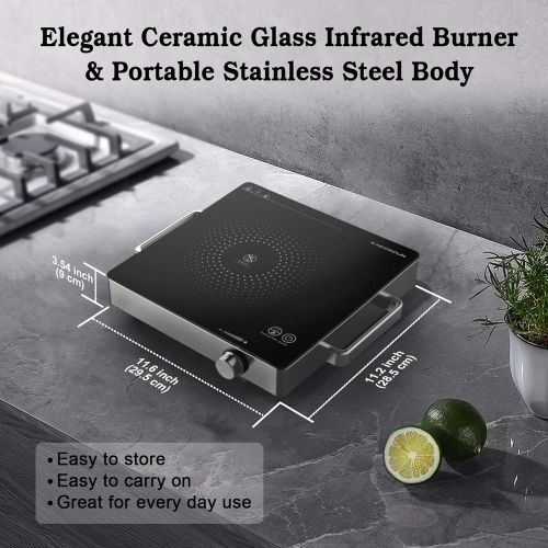  [아마존베스트]KAERSIDUN Hot Plate Electric Single Burner 1500W Portable Burner for Cooking with Adjustable Temperature & Stay Cool Handles, Non-Slip Rubber Feet, Stainless Steel Easy To Clean, Compatible