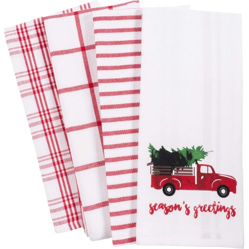  KAF Home Pantry Kitchen Holiday Dish Towel Set of 4, 100-Percent Cotton, 18 x 28-inch (Vintage Red Christmas Truck)