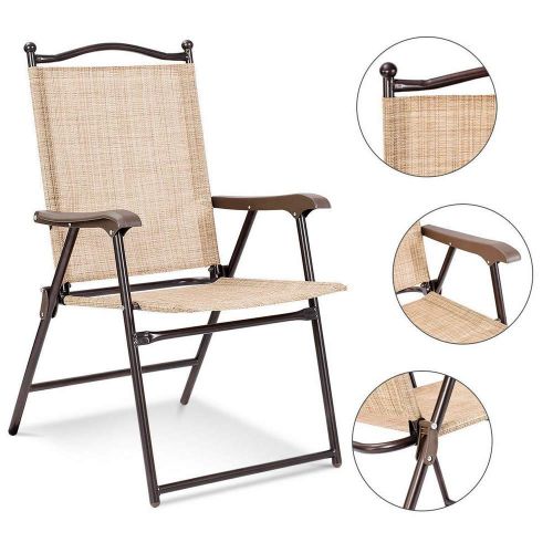  KAIDEE Patio Folding Sling Back Chairs Camping Deck Garden Beach Yellow Set of 2 for Backyard Picnics Beach Beige Patio Sling Chairs Lounge Dining Chaise Lounges Outdoor Recreation