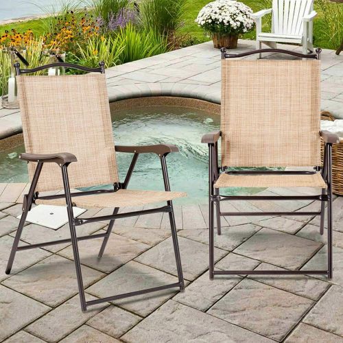  KAIDEE Patio Folding Sling Back Chairs Camping Deck Garden Beach Yellow Set of 2 for Backyard Picnics Beach Beige Patio Sling Chairs Lounge Dining Chaise Lounges Outdoor Recreation