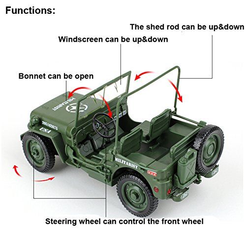  KAIDIWEI 118 Scale Diecast Model Willys Jeep Military US Army Vehicle Toys
