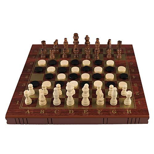  [아마존베스트]KAILE 3 in 1 Chess Checkers Backgammon Set, Travel Chess Boards Game with Folding Carrying Case for Beginners (Brown)