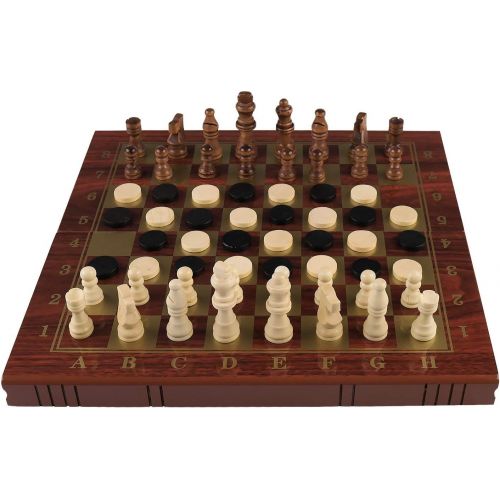  [아마존베스트]KAILE 3 in 1 Chess Checkers Backgammon Set, Travel Chess Boards Game with Folding Carrying Case for Beginners (Brown)