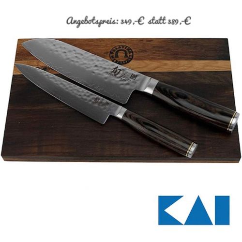  KAI/Palatina Werkstatt KAI Shun PremierTim Malzer Messerset | Santokumesser 18 cm TDM-1702 | + Allzweckmesser TDM-1701 | + handgefertigtes Schneidebrett aus altem Fassholz 30x18 cm Eiche | VK: 388,95 €