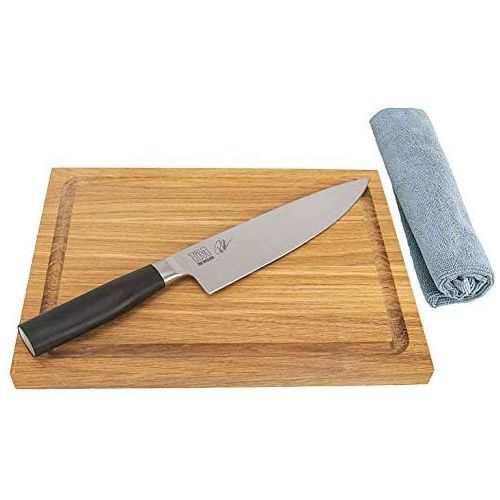  KAI/Palatina Werkstatt Kai Shun Tim Maelzer Geschenkset TMK-0706 Kochmesser 20 cm, ultrascharfes Japan Messer + massives Kai-Schneidebrett, 33x22 cm, (Eiche) +Poliertuch