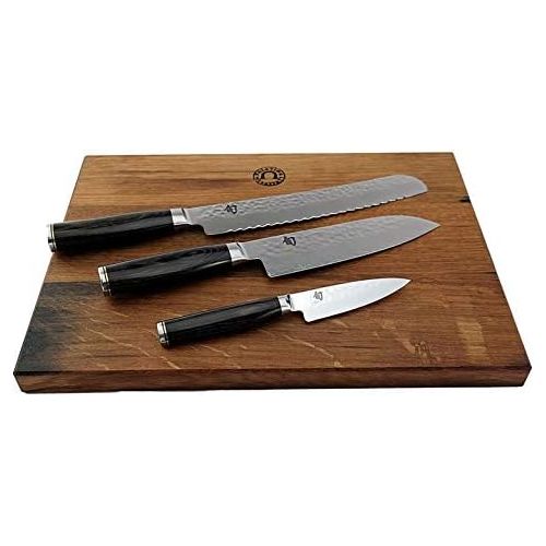  KAI/Palatina Werkstatt Kai Shun Premier Tim Malzer Messerset | Officemesser TDM-1700 | +ultrascharfes Santoku TDM-1702 | + Brotmesser TDM-1705 |+ massives Schneidebrett aus Fassholz (Eiche) 40x30 cm | no