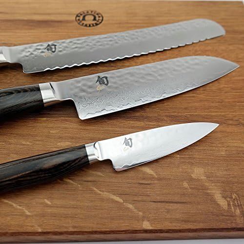  KAI/Palatina Werkstatt Kai Shun Premier Tim Malzer Messerset | Officemesser TDM-1700 | +ultrascharfes Santoku TDM-1702 | + Brotmesser TDM-1705 |+ massives Schneidebrett aus Fassholz (Eiche) 40x30 cm | no