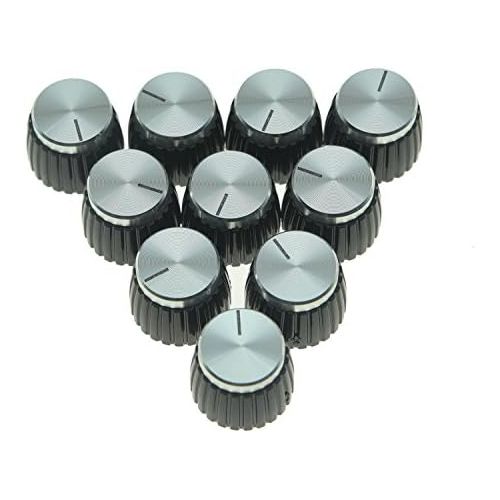  KAISH 10pcs Guitar AMP Amplifier Push on fit Knobs Black with Silver Aluminum Cap Top for Marshall Amplifiers with 6mm diameter Pots