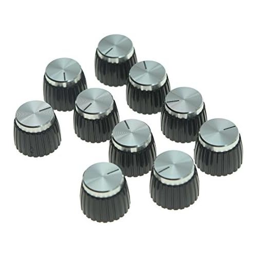  KAISH 10pcs Guitar AMP Amplifier Push on fit Knobs Black with Silver Aluminum Cap Top for Marshall Amplifiers with 6mm diameter Pots