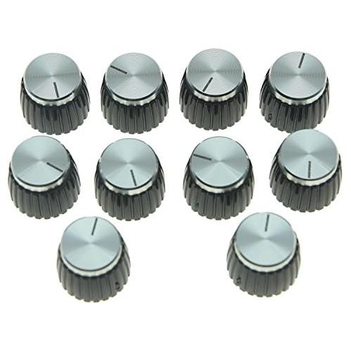  KAISH 10pcs Guitar AMP Amplifier Push on fit Knobs Black with Silver Aluminum Cap Top for Marshall Amplifiers with 6mm diameter Pots