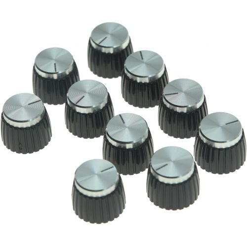  KAISH 10pcs Guitar AMP Amplifier Push on fit Knobs Black with Silver Aluminum Cap Top for Marshall Amplifiers with 6mm diameter Pots