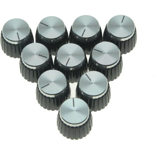  KAISH 10pcs Guitar AMP Amplifier Push on fit Knobs Black with Silver Aluminum Cap Top for Marshall Amplifiers with 6mm diameter Pots