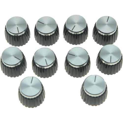  KAISH 10pcs Guitar AMP Amplifier Push on fit Knobs Black with Silver Aluminum Cap Top for Marshall Amplifiers with 6mm diameter Pots