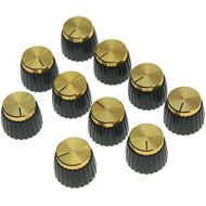 KAISH 10pcs Guitar AMP Amplifier Push on fit Knobs Black with Gold Aluminum Cap Top Fits 6mm Diameter Pots Marshall Amplifiers