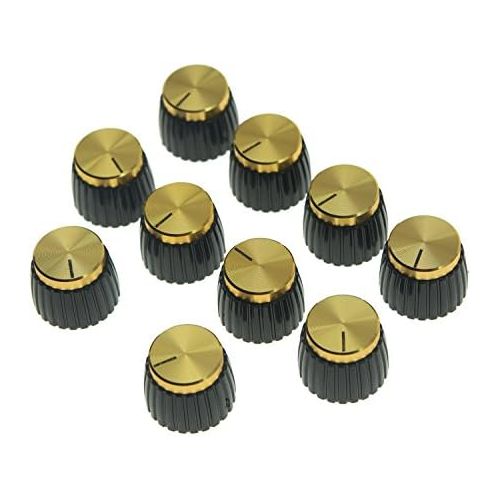  KAISH 10pcs Guitar AMP Amplifier Push on fit Knobs Black with Gold Aluminum Cap Top Fits 6mm Diameter Pots Marshall Amplifiers