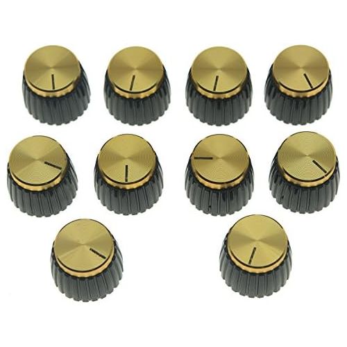  KAISH 10pcs Guitar AMP Amplifier Push on fit Knobs Black with Gold Aluminum Cap Top Fits 6mm Diameter Pots Marshall Amplifiers