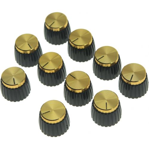  KAISH 10pcs Guitar AMP Amplifier Push on fit Knobs Black with Gold Aluminum Cap Top Fits 6mm Diameter Pots Marshall Amplifiers