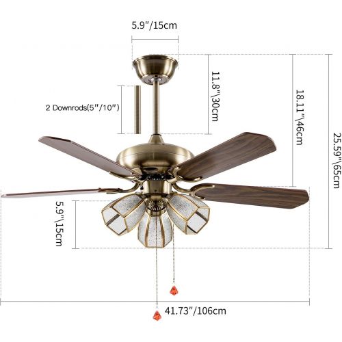  KAISITE 42-Inch Ceiling Fan, Rustic Flush Mount Ceiling Fan with Pull Chain Control and Frosted Glass Lampshade, Low Profile Ceiling Fan with E26 Bulb Socket and 4 Plywood Blades (