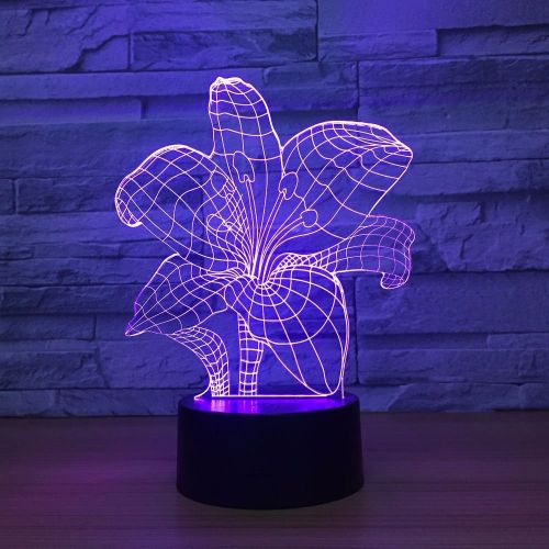  KAIYED 3D Night Light Lily Flower 3D Night Light 7Colors Christmas Gifts Mood Lamp Touch Girl Child Living/Bedroom Table Desk Sleeping Lighting