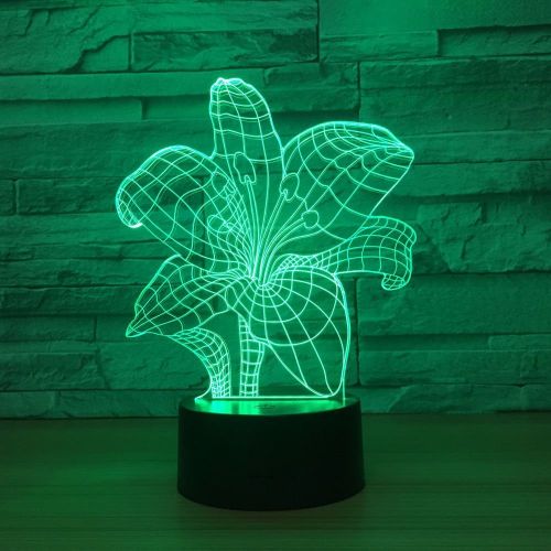  KAIYED 3D Night Light Lily Flower 3D Night Light 7Colors Christmas Gifts Mood Lamp Touch Girl Child Living/Bedroom Table Desk Sleeping Lighting