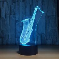KAIYED 3D Night Light Sax Model 3D Led Night Light 7 Color Changing Saxophone Musical Instruments Mood Table Lamp Sensor Light Xmas Gift