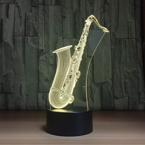  KAIYED 3D Night Light Sax Model 3D Led Night Light 7 Color Changing Saxophone Musical Instruments Mood Table Lamp Sensor Light Xmas Gift