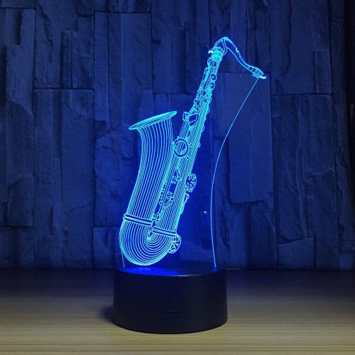  KAIYED 3D Night Light Sax Model 3D Led Night Light 7 Color Changing Saxophone Musical Instruments Mood Table Lamp Sensor Light Xmas Gift