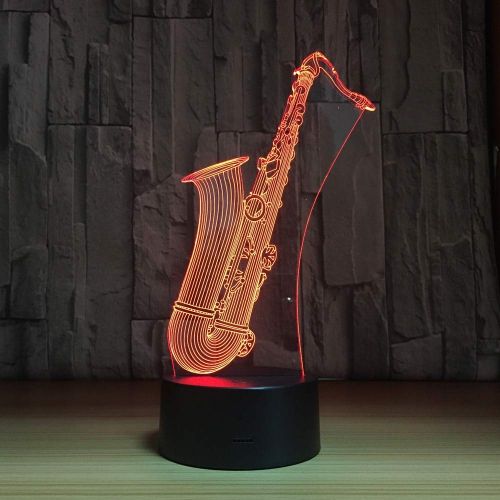  KAIYED 3D Night Light Sax Model 3D Led Night Light 7 Color Changing Saxophone Musical Instruments Mood Table Lamp Sensor Light Xmas Gift