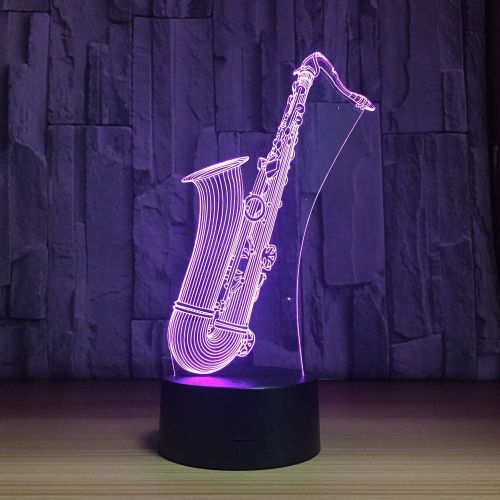  KAIYED 3D Night Light Sax Model 3D Led Night Light 7 Color Changing Saxophone Musical Instruments Mood Table Lamp Sensor Light Xmas Gift