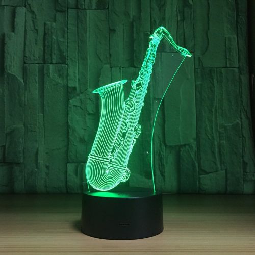  KAIYED 3D Night Light Sax Model 3D Led Night Light 7 Color Changing Saxophone Musical Instruments Mood Table Lamp Sensor Light Xmas Gift