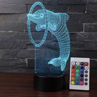 KAIYED Decorative Table Lamp Amazing Dolphin Theme 3D Lamp Led Night Light 7 Color Change Touch Mood Lamp Christmas Present