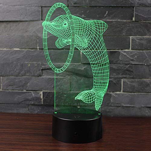  KAIYED Decorative Table Lamp Amazing Dolphin Theme 3D Lamp Led Night Light 7 Color Change Touch Mood Lamp Christmas Present