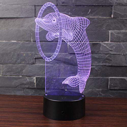  KAIYED Decorative Table Lamp Amazing Dolphin Theme 3D Lamp Led Night Light 7 Color Change Touch Mood Lamp Christmas Present